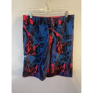 Aero Boardshorts Mens Size 34 Flat Front Drawstring Waist Swim Trunk Blue Pink